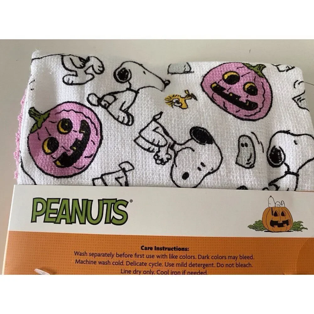 3 Pack Peanuts Snoopy Woodstock Halloween‎ Kitchen Towels Pink Pumpkin 16 X 26”